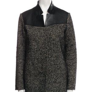 Maje Tweed and Leather Coat Black Size M